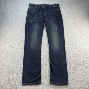 Levi's 504 Jeans Mens 34x34 Blue Denim Whiskered Straight Leg Dark Wash Levis